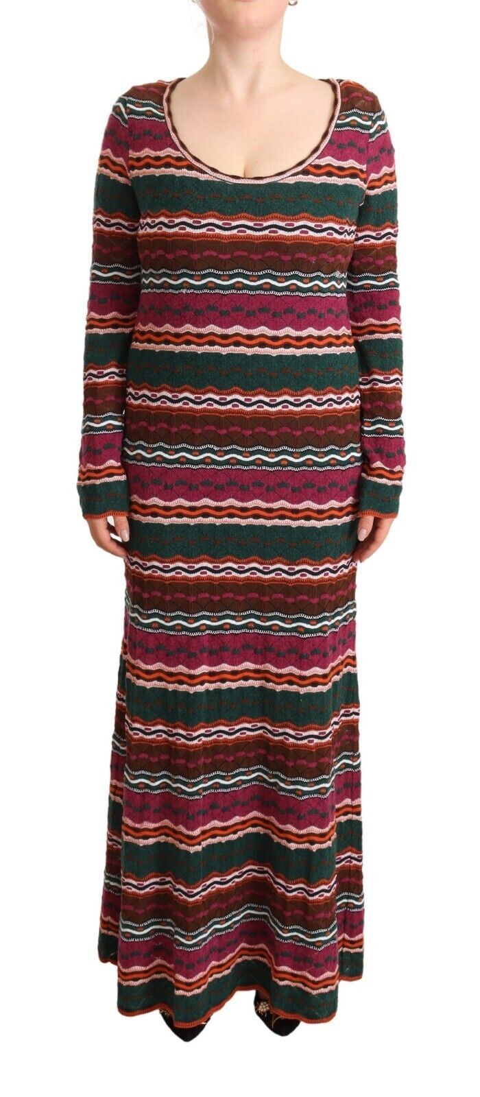 Multicolor Striped Long Sleeve Sheath Dress - GlamHub Luxury and Icon Brand Clothing