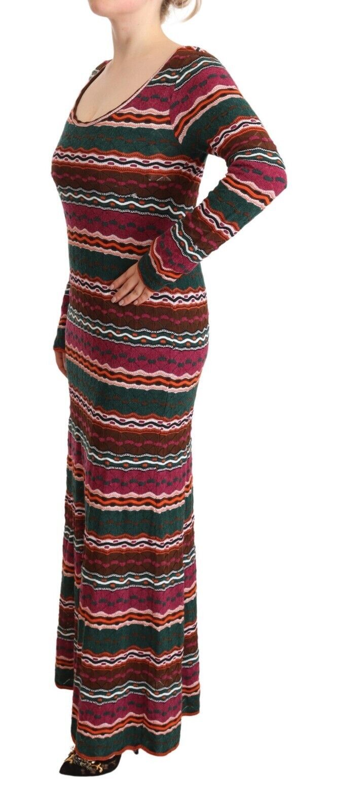 Multicolor Striped Long Sleeve Sheath Dress - GlamHub Luxury and Icon Brand Clothing