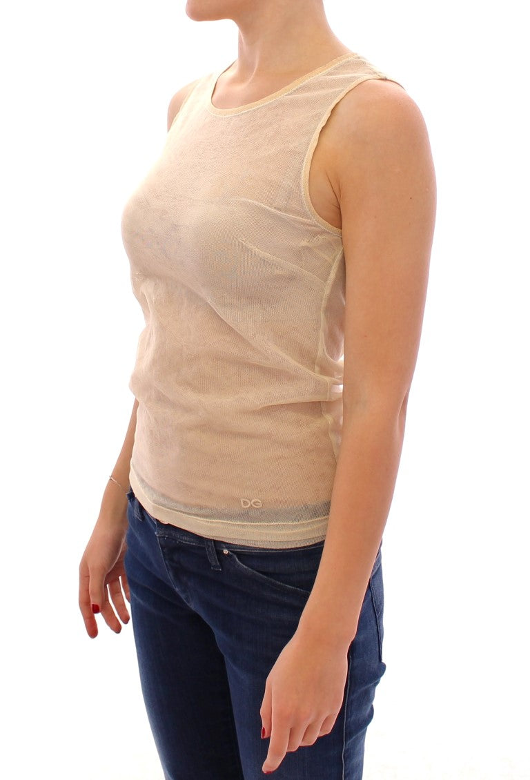 Elegant Beige Tank Top Blouse - GlamHub Luxury and Icon Brand Clothing