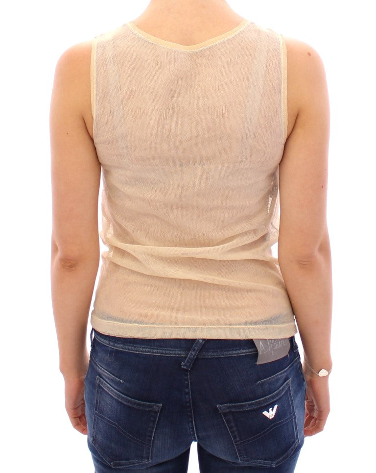 Elegant Beige Tank Top Blouse - GlamHub Luxury and Icon Brand Clothing