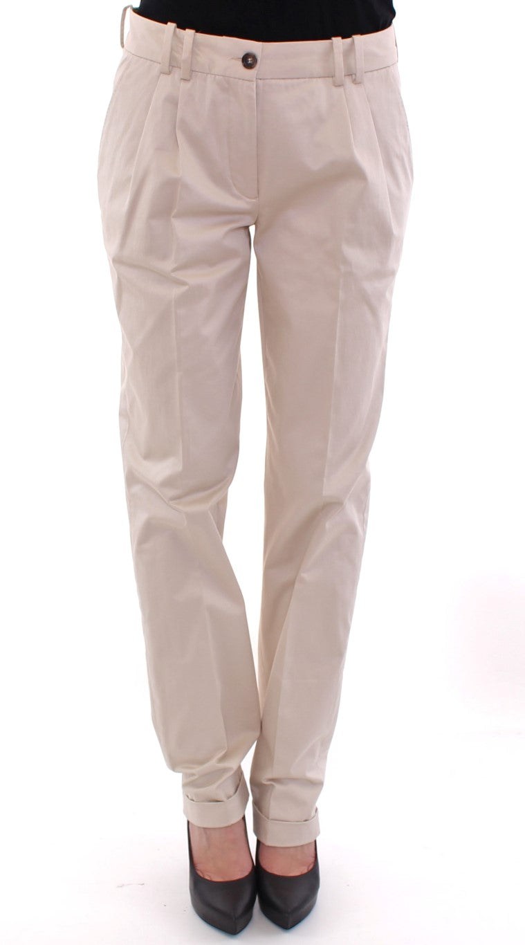 Elegant Beige Regular Fit Cotton Pants - GlamHub Luxury and Icon Brand Clothing