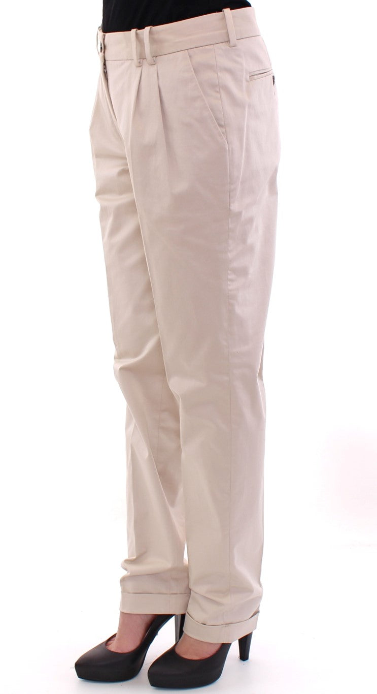 Elegant Beige Regular Fit Cotton Pants - GlamHub Luxury and Icon Brand Clothing