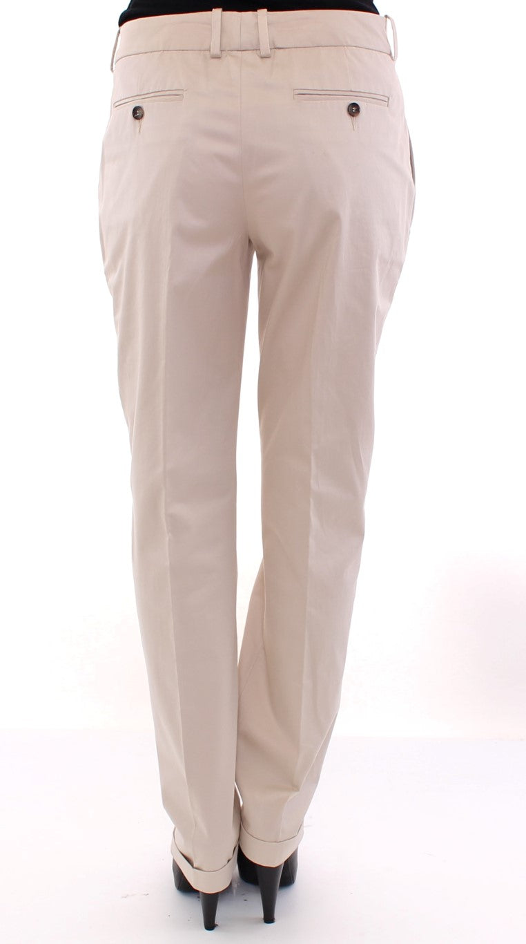 Elegant Beige Regular Fit Cotton Pants - GlamHub Luxury and Icon Brand Clothing