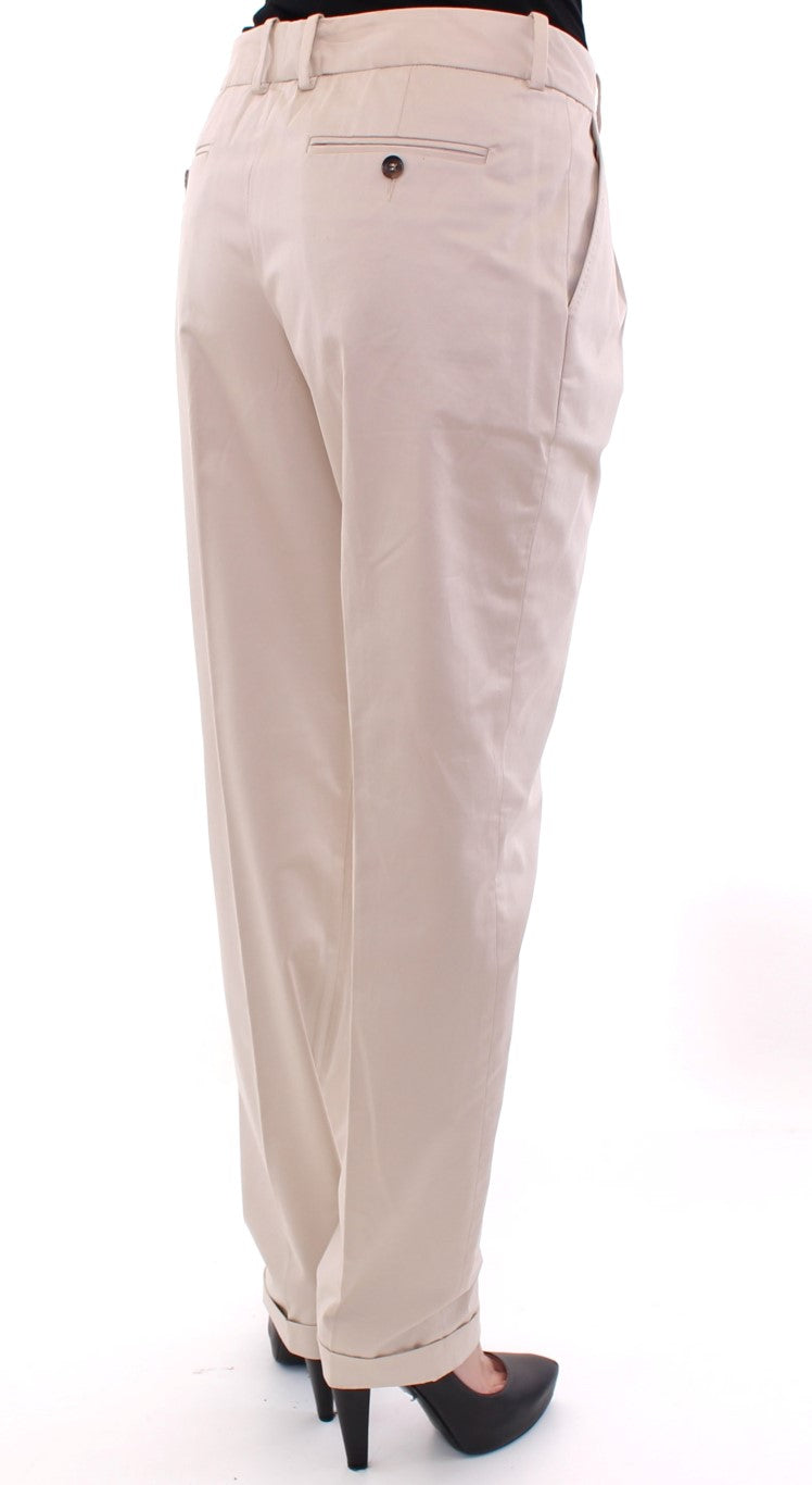 Elegant Beige Regular Fit Cotton Pants - GlamHub Luxury and Icon Brand Clothing