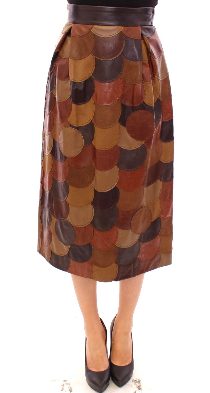 Elegant Leather Patchwork Skirt - GlamHub Luxury and Icon Brand Clothing