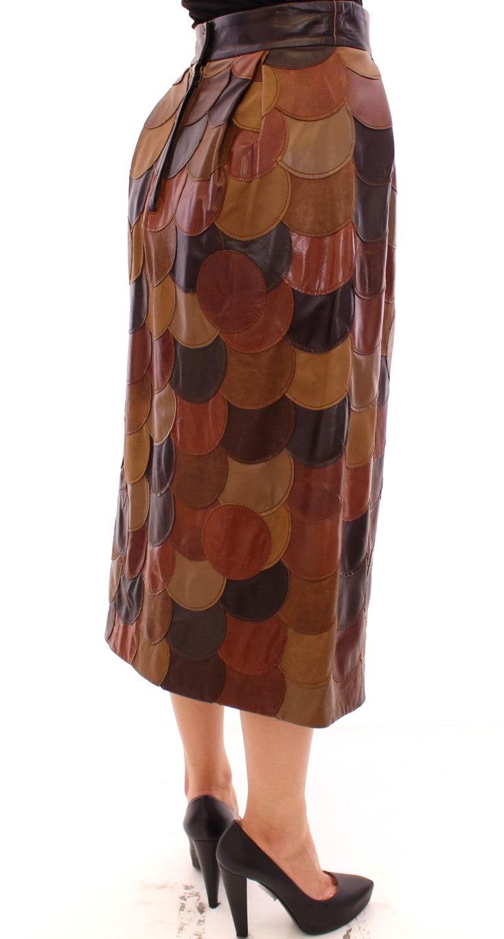 Elegant Leather Patchwork Skirt - GlamHub Luxury and Icon Brand Clothing