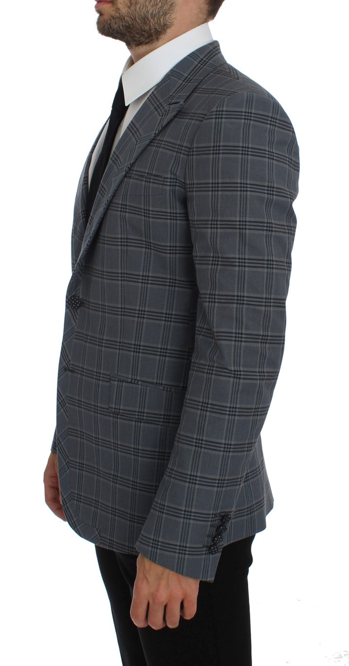 Elegant Blue Checkered Slim Fit Blazer - GlamHub Luxury and Icon Brand Clothing