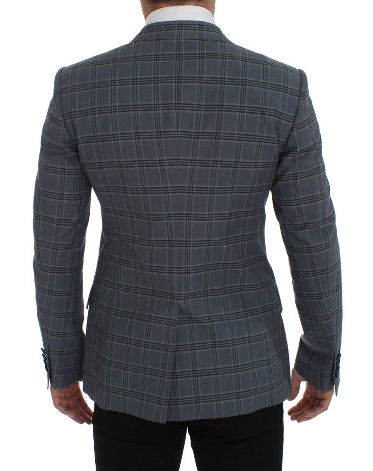 Elegant Blue Checkered Slim Fit Blazer - GlamHub Luxury and Icon Brand Clothing