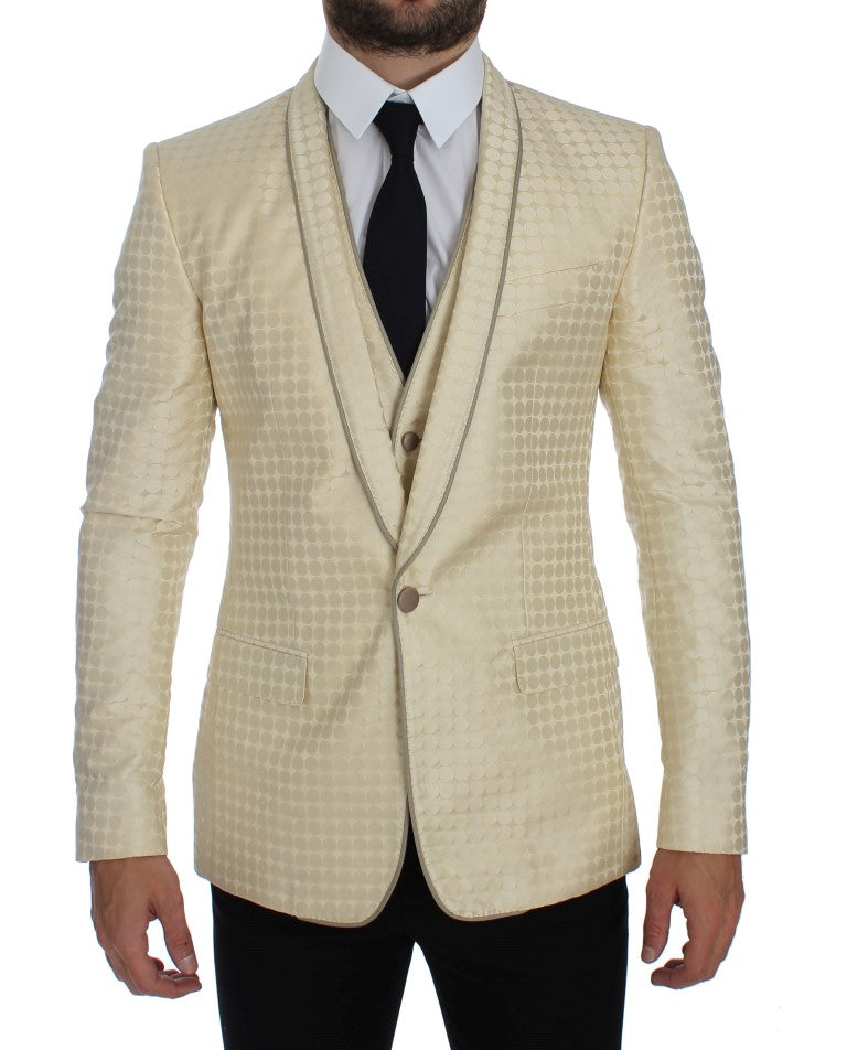 Sophisticated Beige Polka Dotted Blazer & Vest - GlamHub Luxury and Icon Brand Clothing