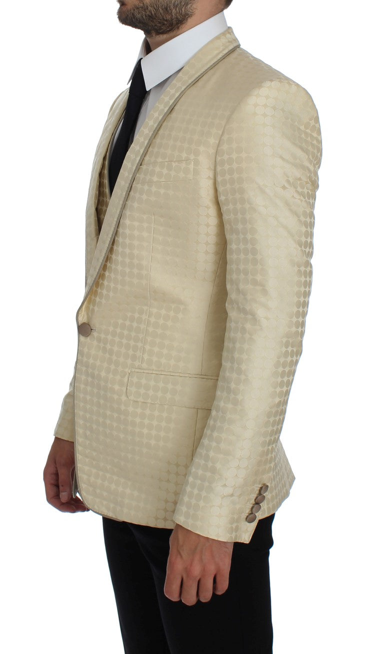 Sophisticated Beige Polka Dotted Blazer & Vest - GlamHub Luxury and Icon Brand Clothing