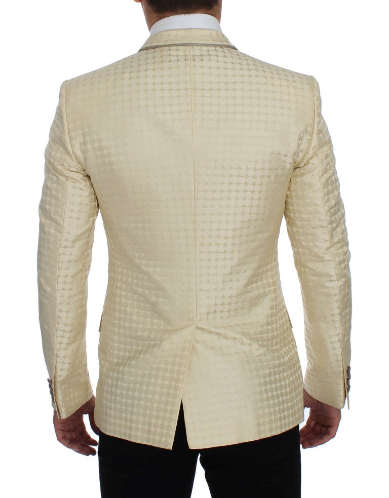 Sophisticated Beige Polka Dotted Blazer & Vest - GlamHub Luxury and Icon Brand Clothing