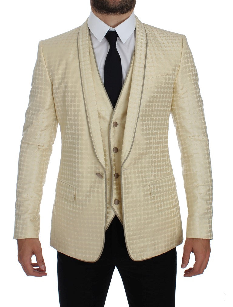 Sophisticated Beige Polka Dotted Blazer & Vest - GlamHub Luxury and Icon Brand Clothing