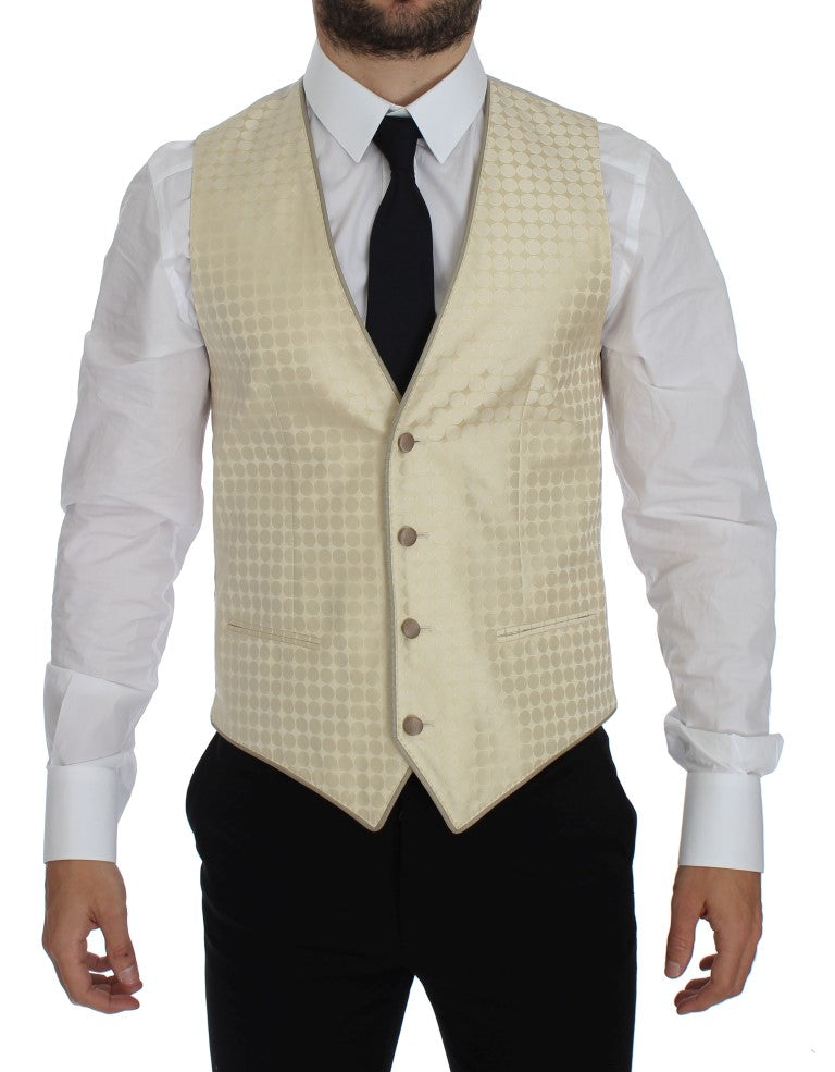 Sophisticated Beige Polka Dotted Blazer & Vest - GlamHub Luxury and Icon Brand Clothing