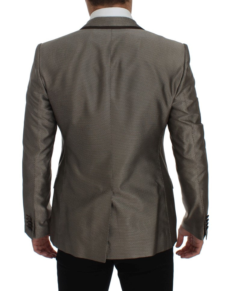 Elegant Brown Silk Two-Button Slim Blazer - GlamHub Luxury and Icon Brand Clothing