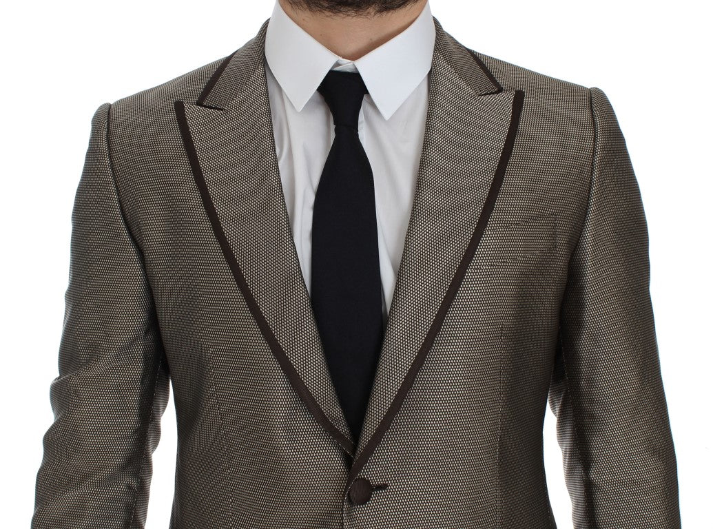 Elegant Brown Silk Two-Button Slim Blazer - GlamHub Luxury and Icon Brand Clothing