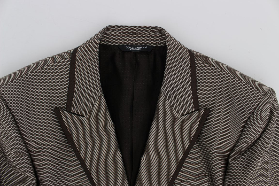 Elegant Brown Silk Two-Button Slim Blazer - GlamHub Luxury and Icon Brand Clothing