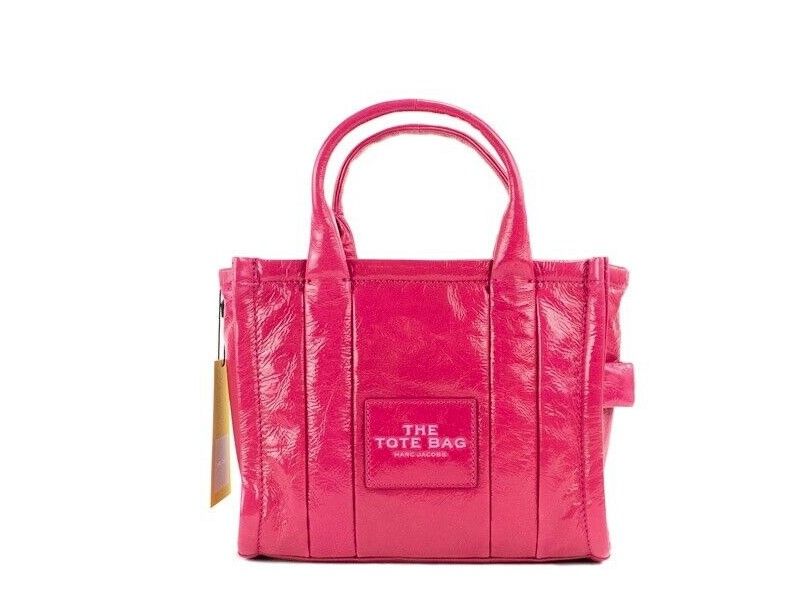 The Shiny Crinkle Mini Tote Magenta Leather Crossbody Handbag Purse - GLAMHUB BOUTIQUE 