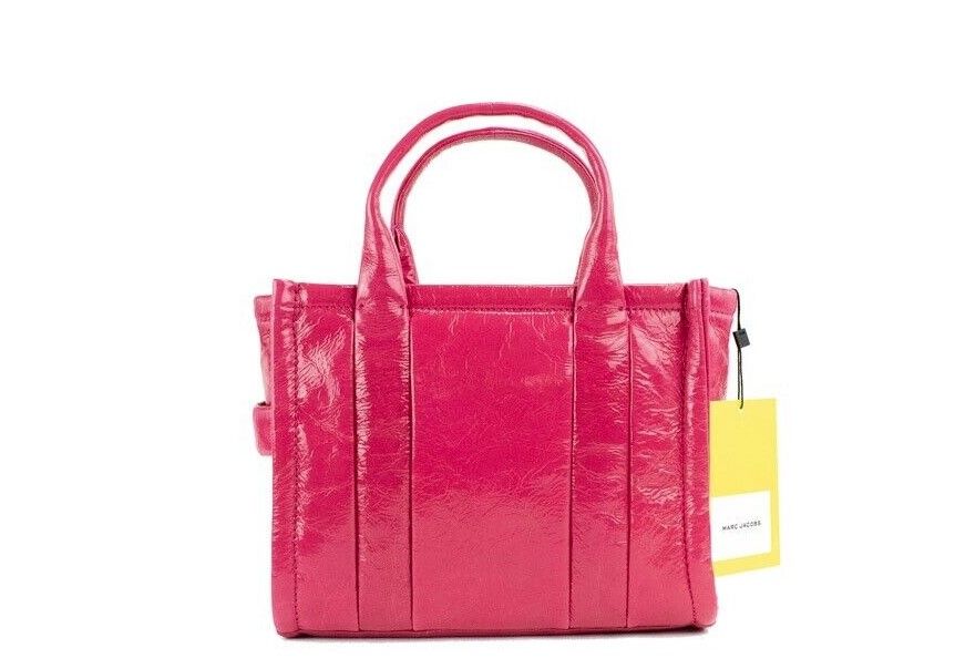 The Shiny Crinkle Mini Tote Magenta Leather Crossbody Handbag Purse - GLAMHUB BOUTIQUE 