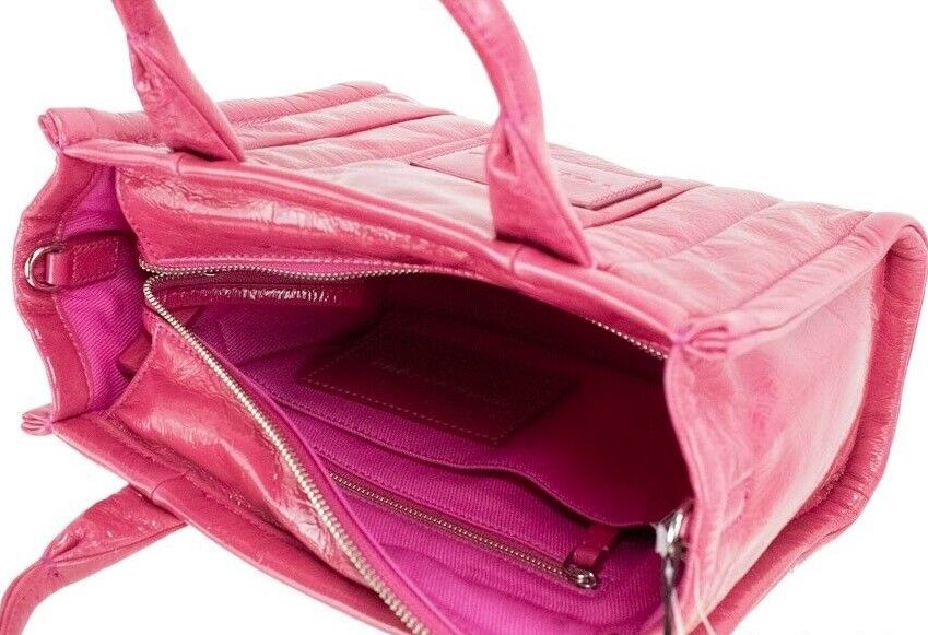 The Shiny Crinkle Mini Tote Magenta Leather Crossbody Handbag Purse - GLAMHUB BOUTIQUE 