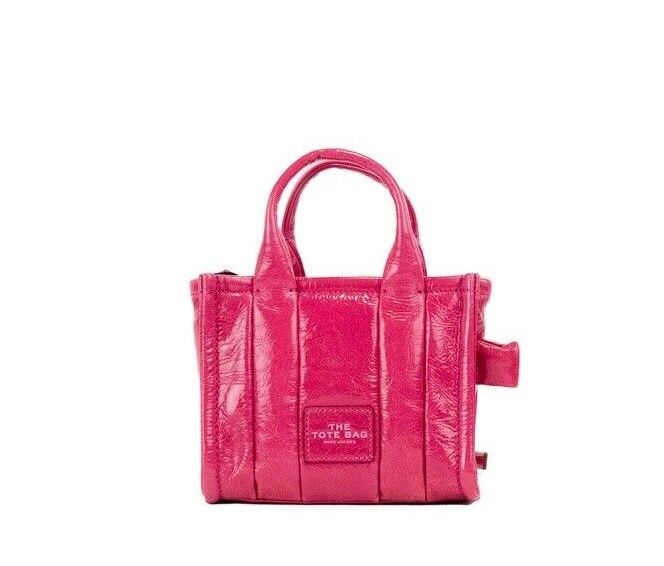 The Shiny Crinkle Micro Tote Magenta Leather Crossbody Bag Handbag - GLAMHUB BOUTIQUE 