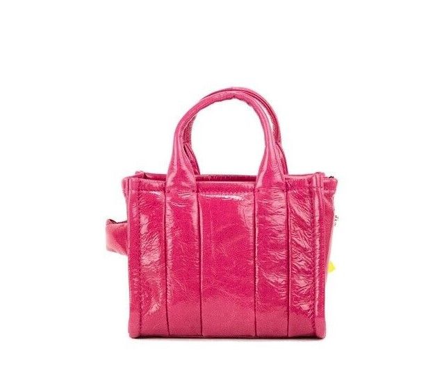 The Shiny Crinkle Micro Tote Magenta Leather Crossbody Bag Handbag - GLAMHUB BOUTIQUE 