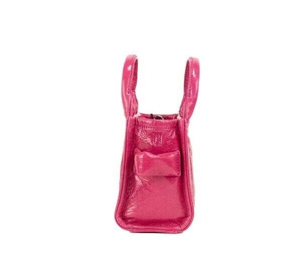 The Shiny Crinkle Micro Tote Magenta Leather Crossbody Bag Handbag - GLAMHUB BOUTIQUE 