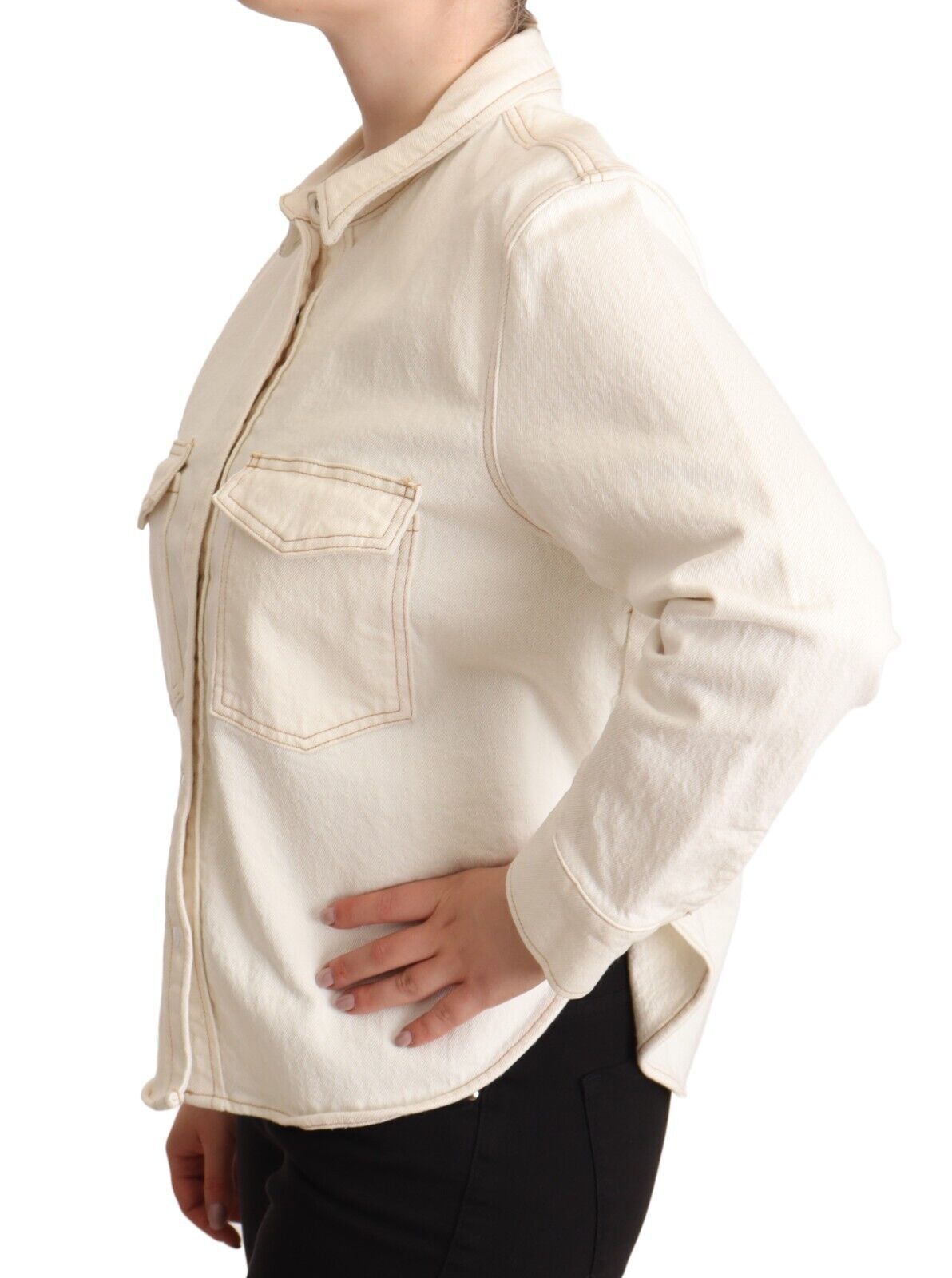 Elegant White Long Sleeve Collared Polo Top - GLAMHUB BOUTIQUE 