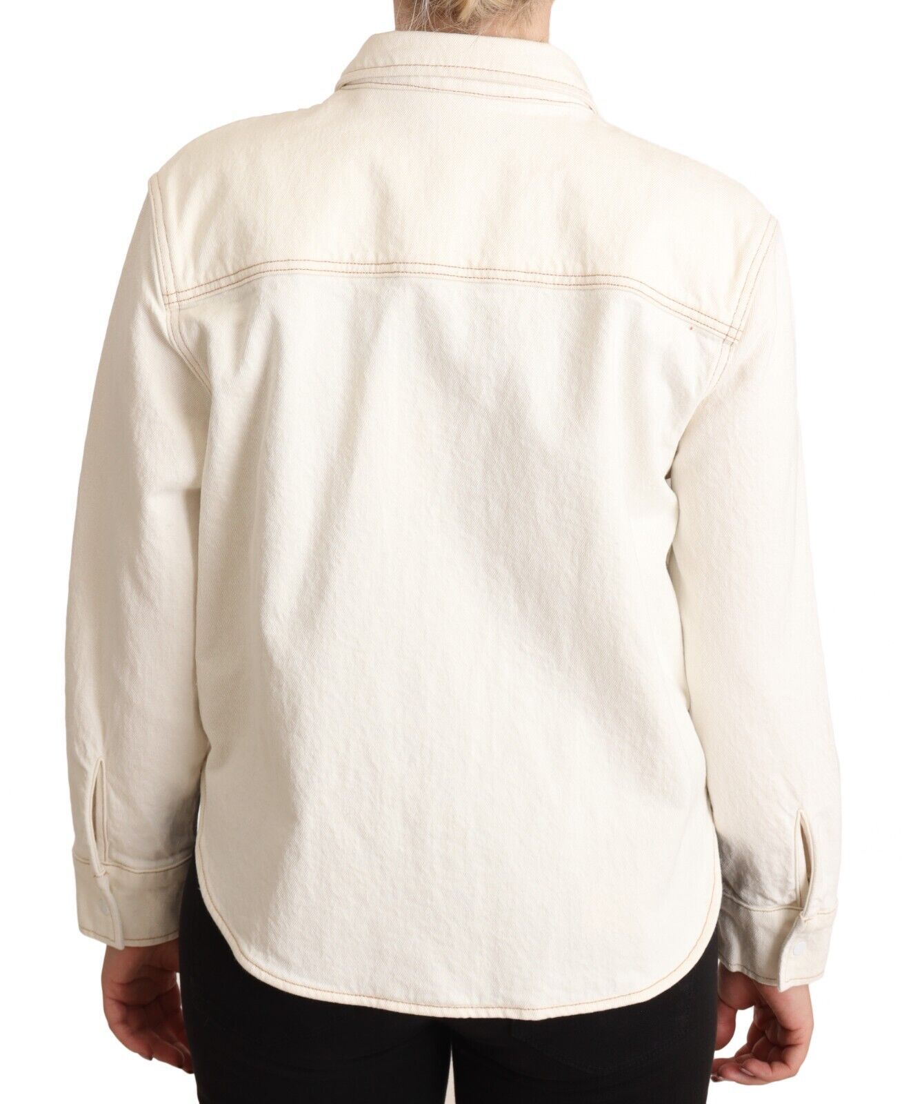 Elegant White Long Sleeve Collared Polo Top - GLAMHUB BOUTIQUE 