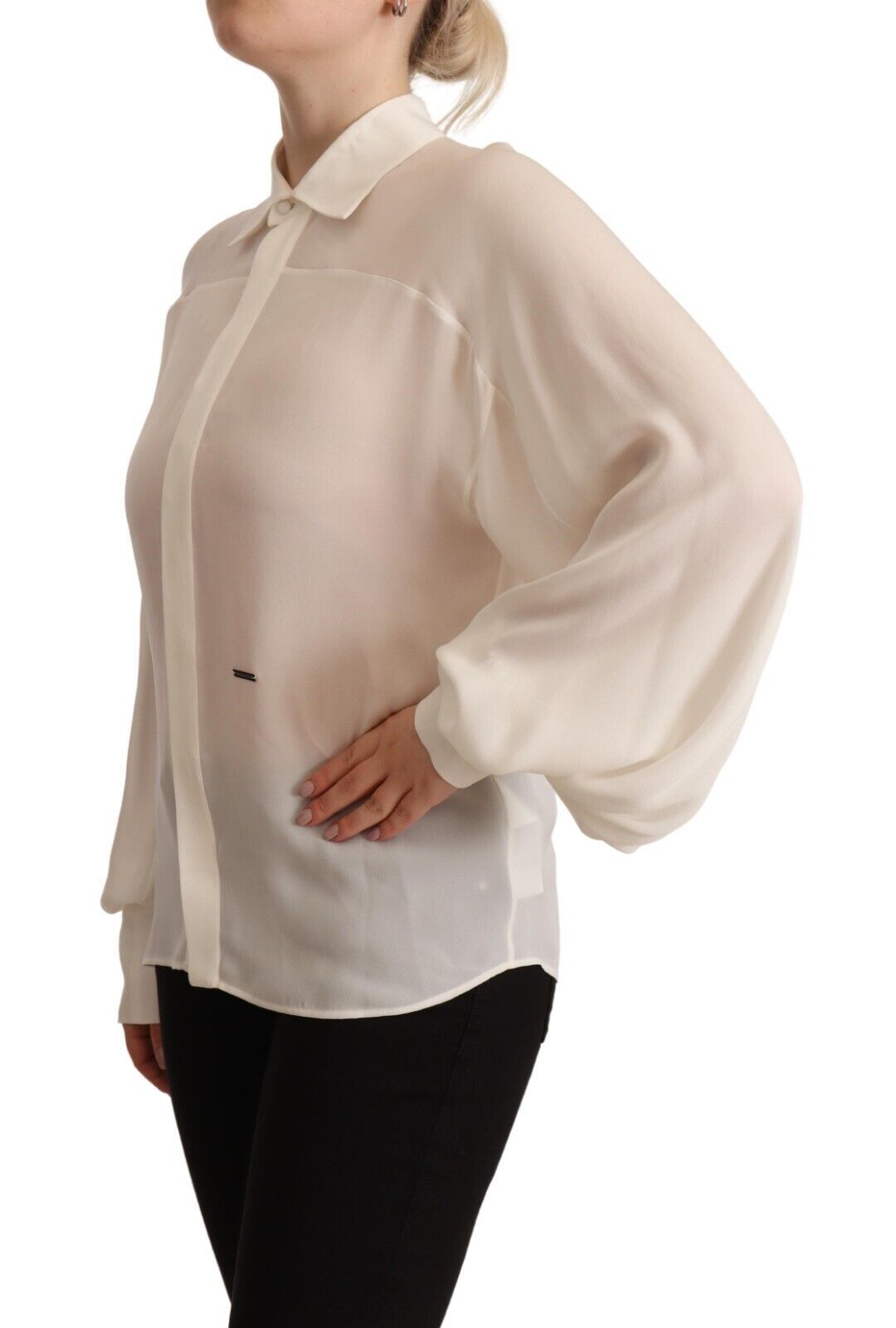 Elegant Off White Silk Long Sleeve Blouse - GLAMHUB BOUTIQUE 