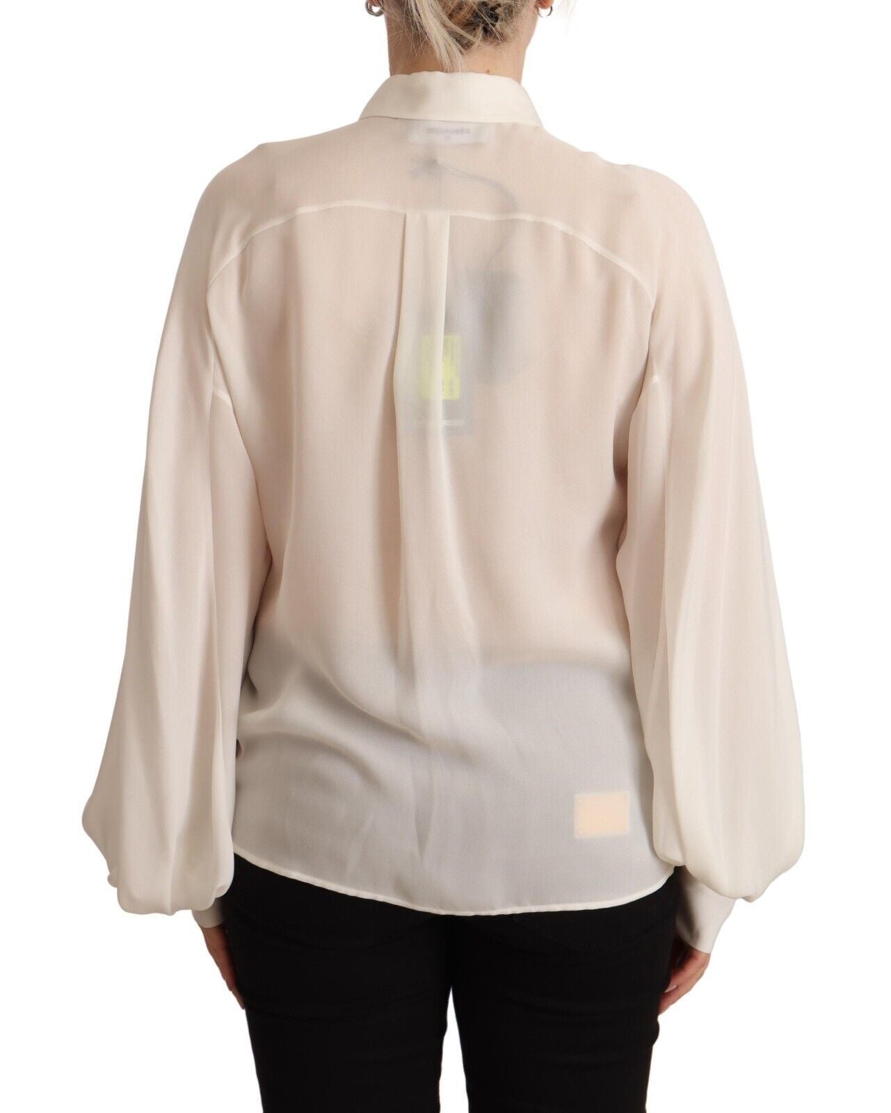 Elegant Off White Silk Long Sleeve Blouse - GLAMHUB BOUTIQUE 