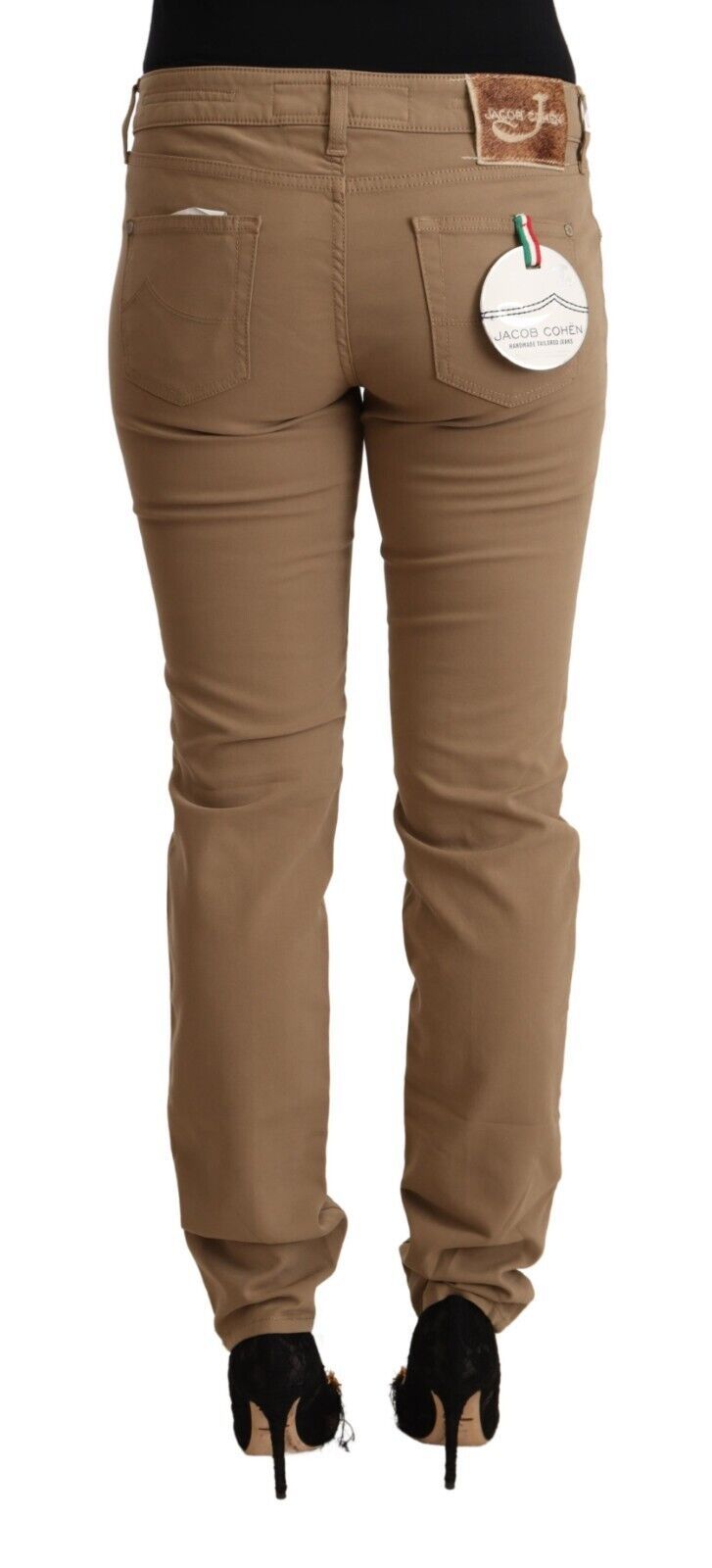 Elegant Brown Mid Waist Skinny Pants - GlamHub Luxury and Icon Brand Clothing