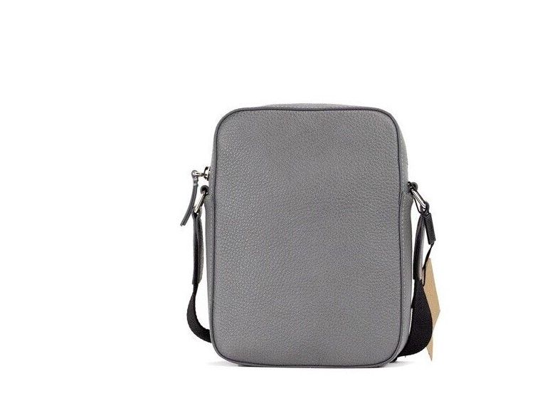 Thornton Small Grey Embossed Logo Grainy Leather Crossbody Handbag - GLAMHUB BOUTIQUE 