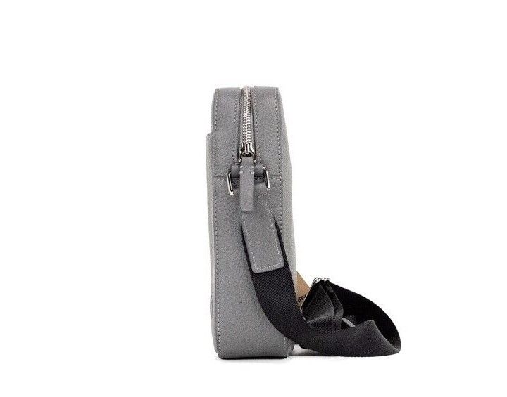 Thornton Small Grey Embossed Logo Grainy Leather Crossbody Handbag - GLAMHUB BOUTIQUE 