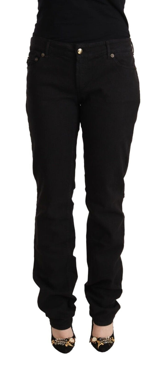 Sleek Mid-Waist Slim Fit Black Jeans - GLAMHUB BOUTIQUE 