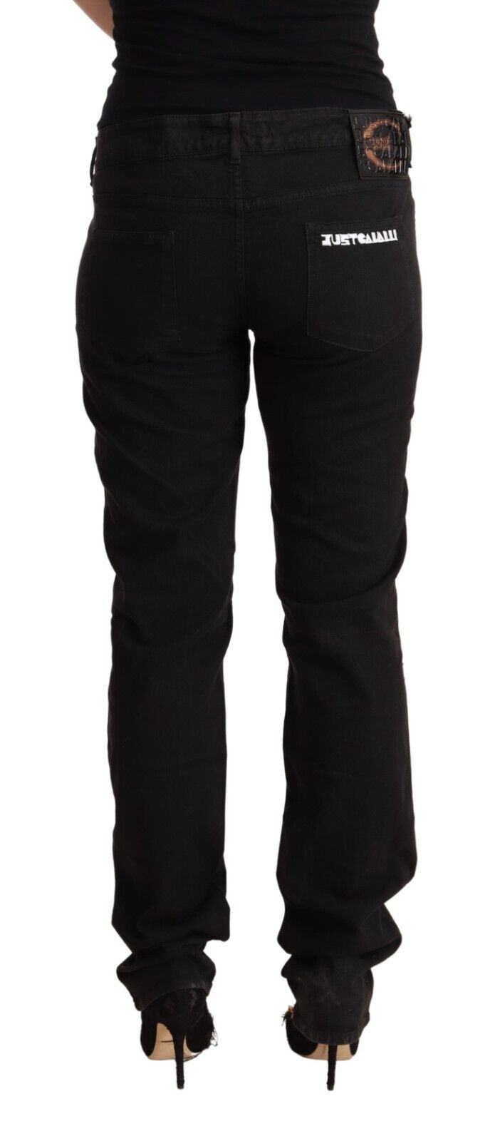 Sleek Mid-Waist Slim Fit Black Jeans - GLAMHUB BOUTIQUE 