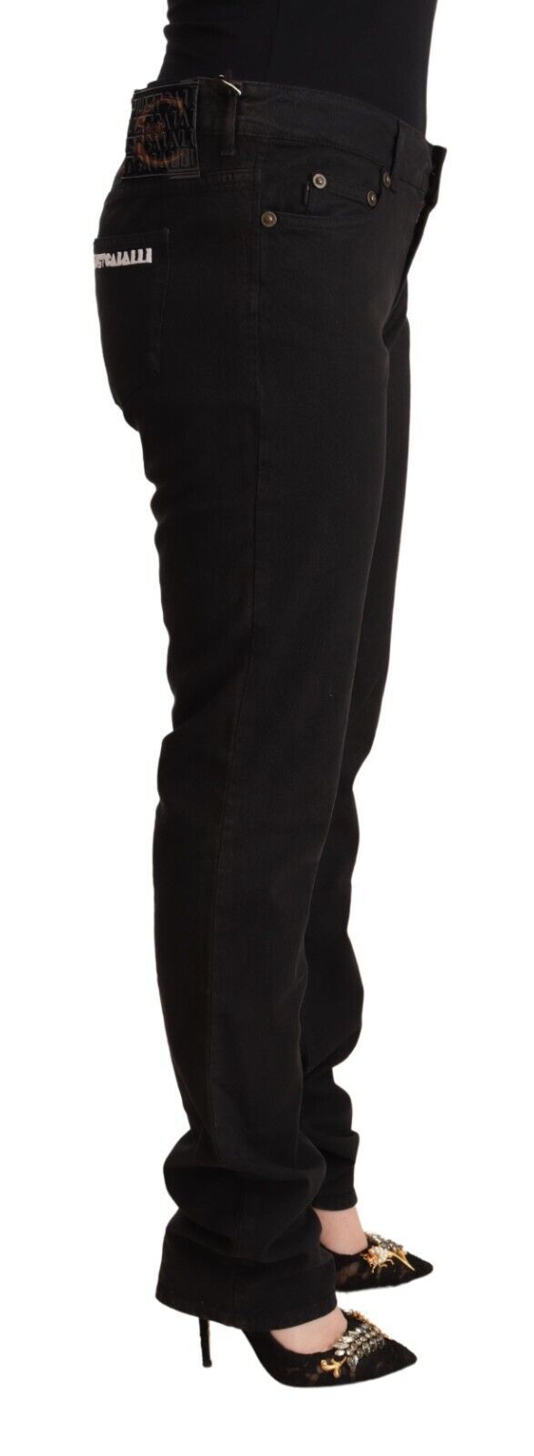 Sleek Mid-Waist Slim Fit Black Jeans - GLAMHUB BOUTIQUE 