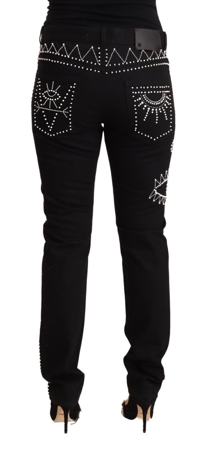 Embellished Black Mid-Waist Denim - GLAMHUB BOUTIQUE 