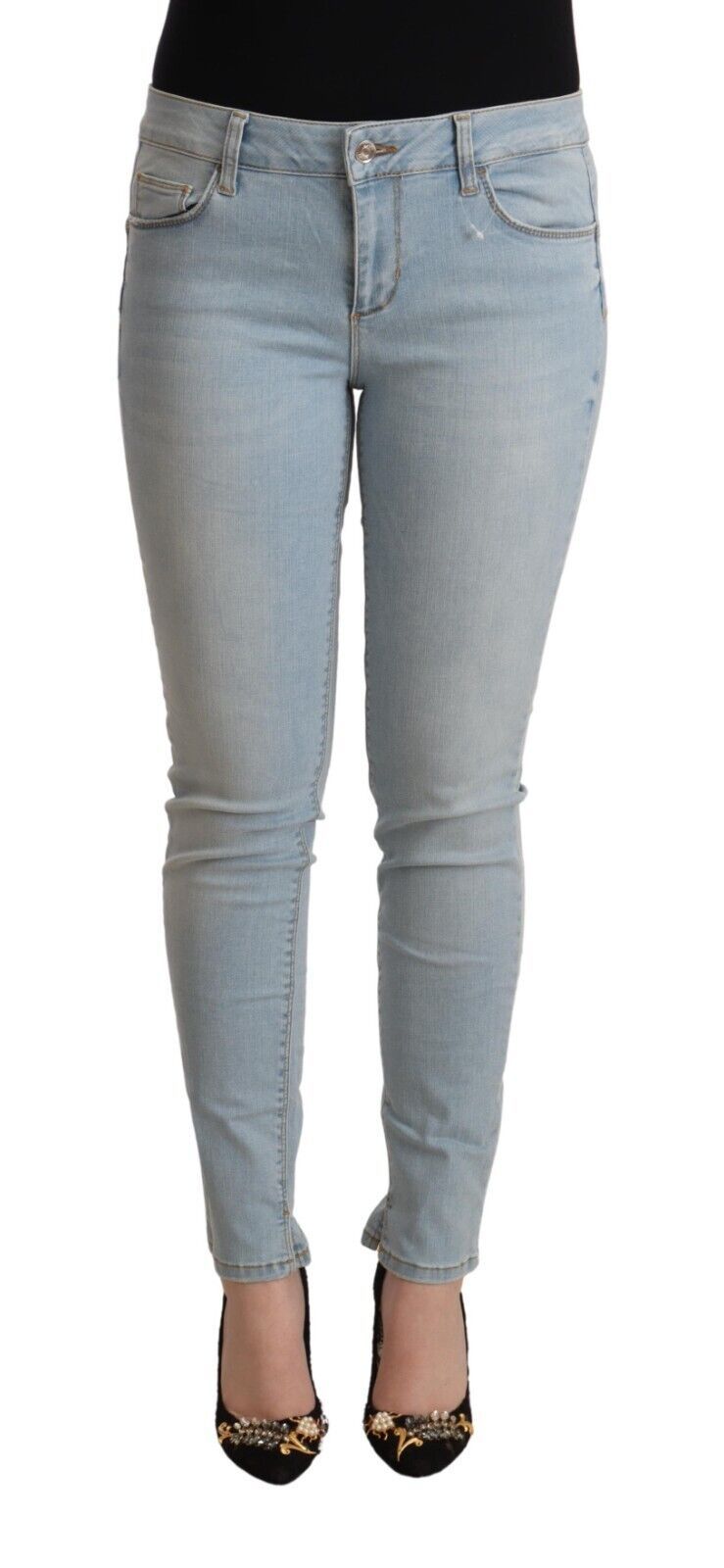 Light Blue Mid Waist Skinny Denim - GlamHub Luxury and Icon Brand Clothing