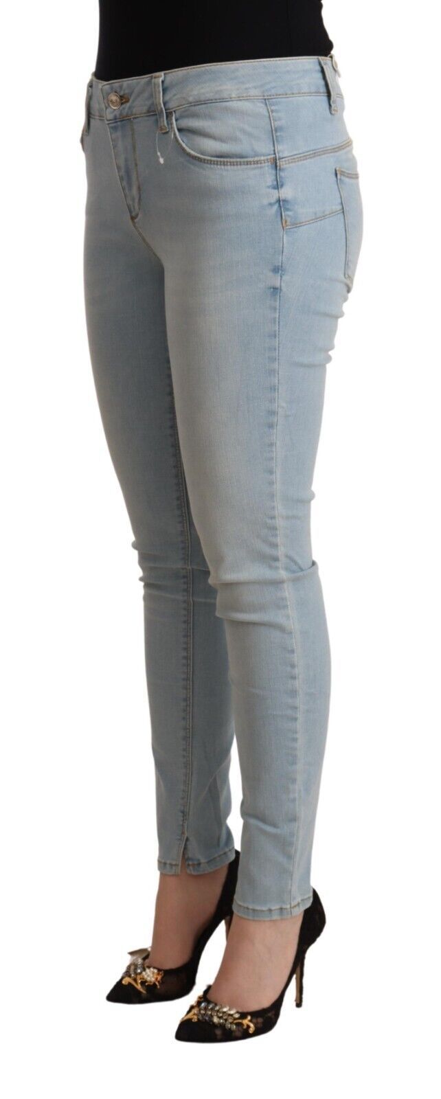 Light Blue Mid Waist Skinny Denim - GlamHub Luxury and Icon Brand Clothing