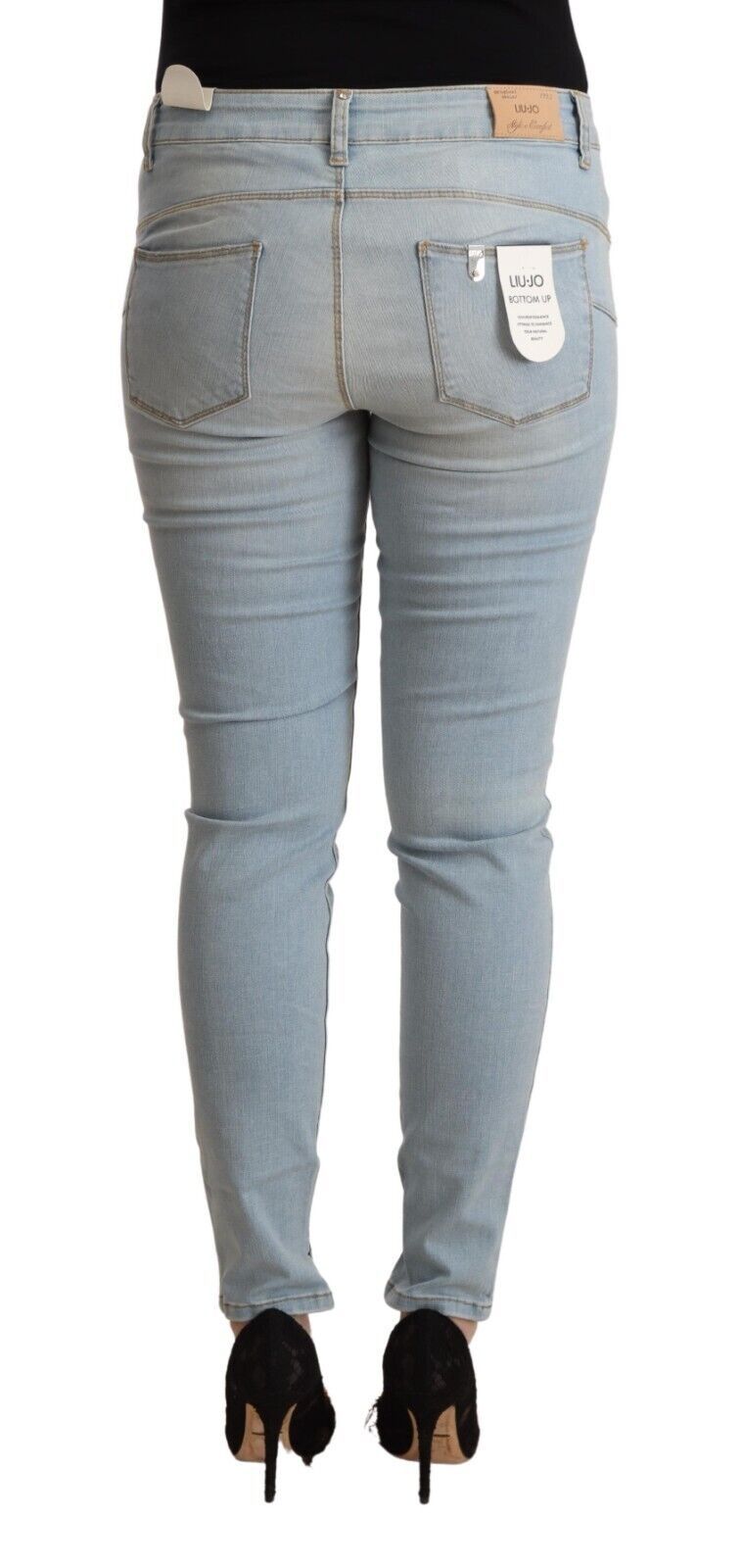 Light Blue Mid Waist Skinny Denim - GlamHub Luxury and Icon Brand Clothing