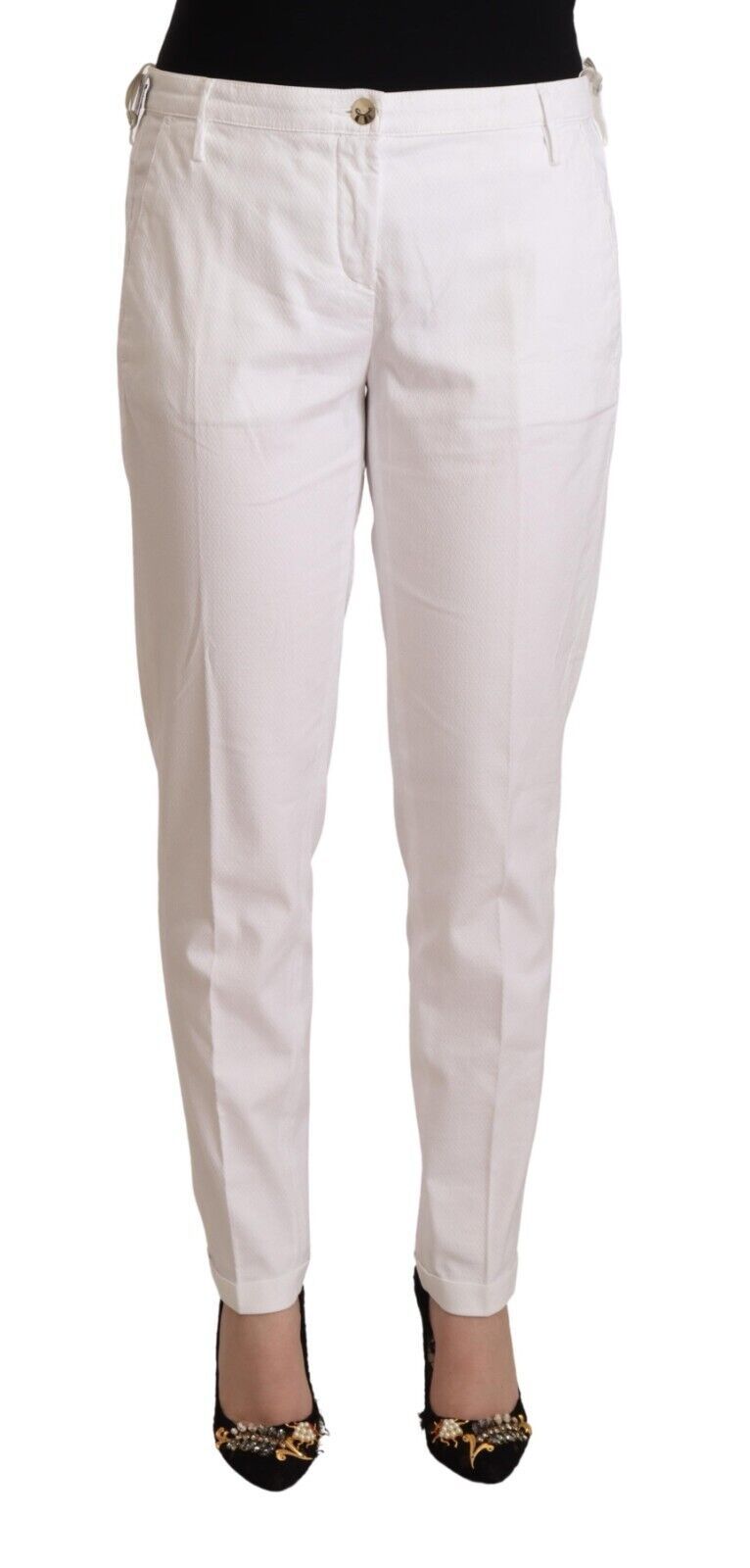 Elegant Mid Waist Tapered Trousers - GlamHub Luxury and Icon Brand Clothing