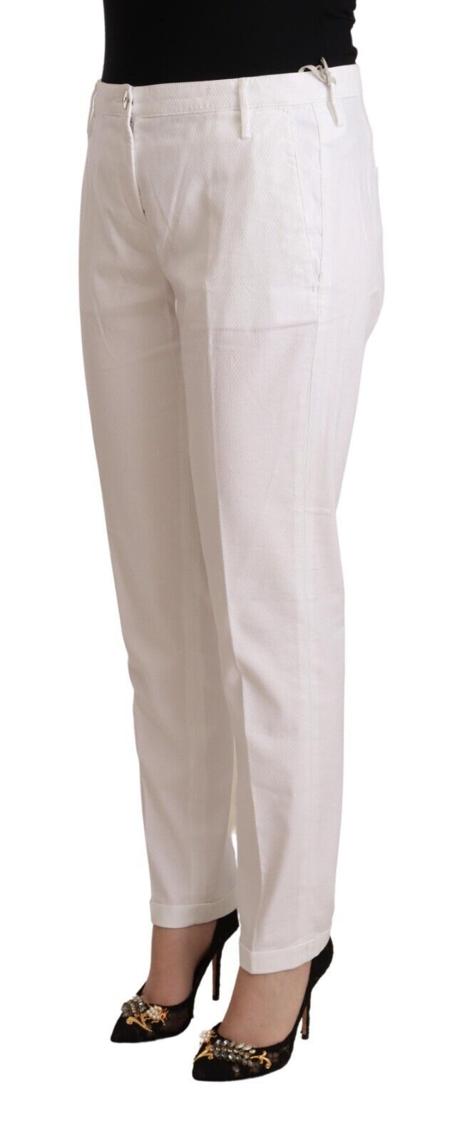 Elegant Mid Waist Tapered Trousers - GlamHub Luxury and Icon Brand Clothing