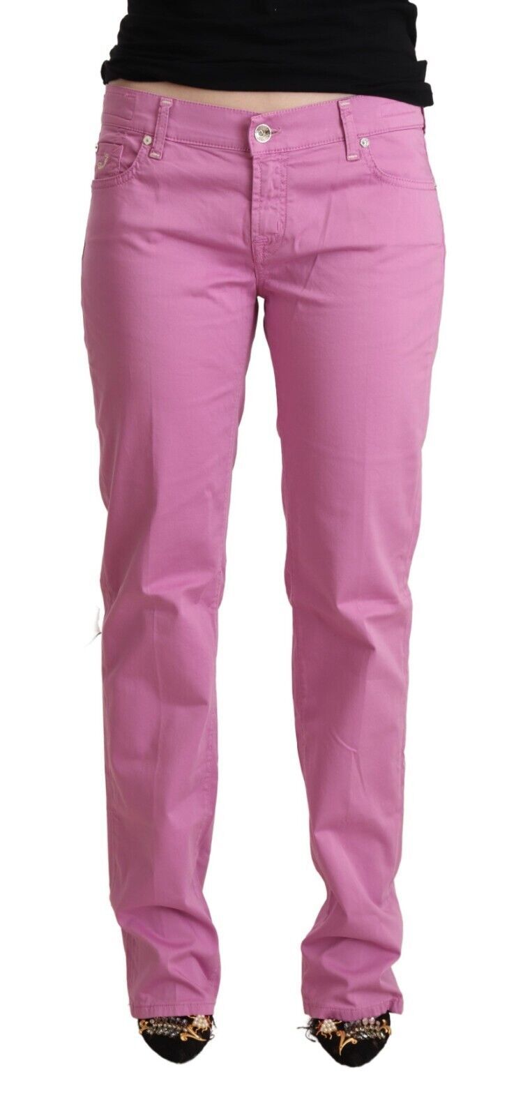 Elegant Tapered Pink Denim Jeans - GlamHub Luxury and Icon Brand Clothing