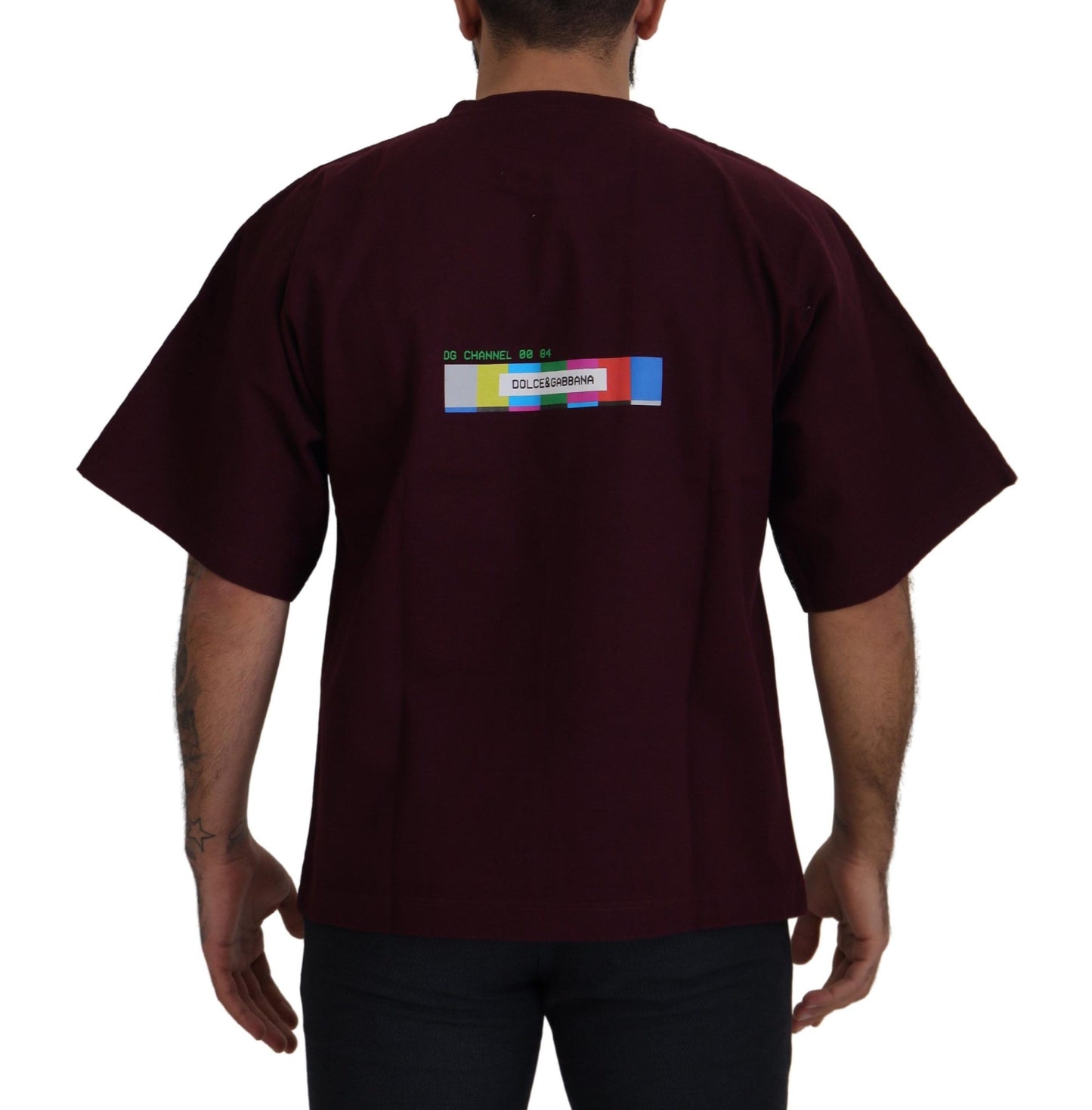 Bordeauxrotes Baumwoll-T-Shirt mit Rundhalsausschnitt