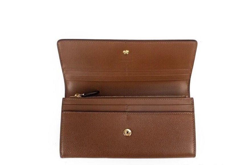 Porter Tan Grained Leather Embossed Continental Clutch Flap Wallet Brown - GLAMHUB BOUTIQUE 