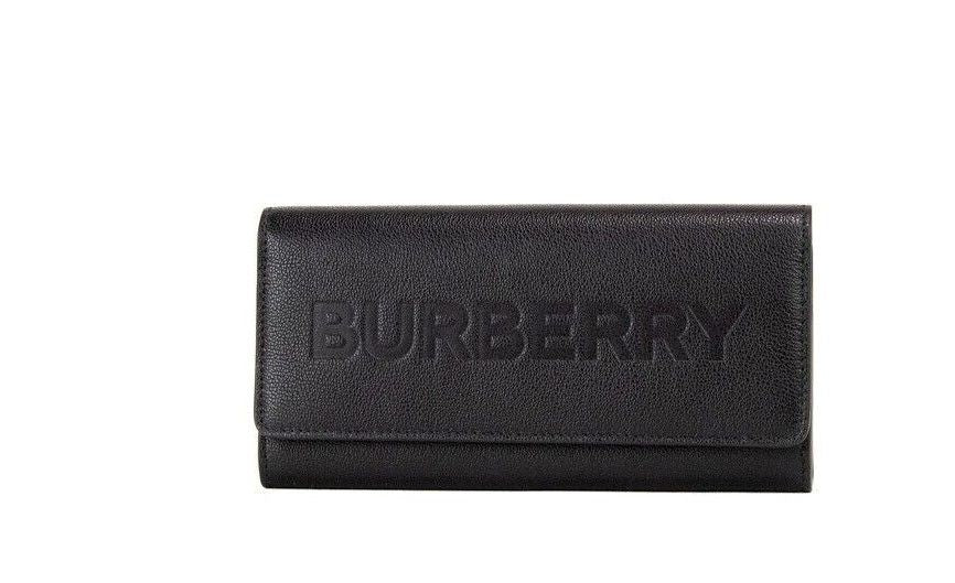 Porter Black Grained Leather Branded Logo Embossed Clutch Flap Wallet - GLAMHUB BOUTIQUE 