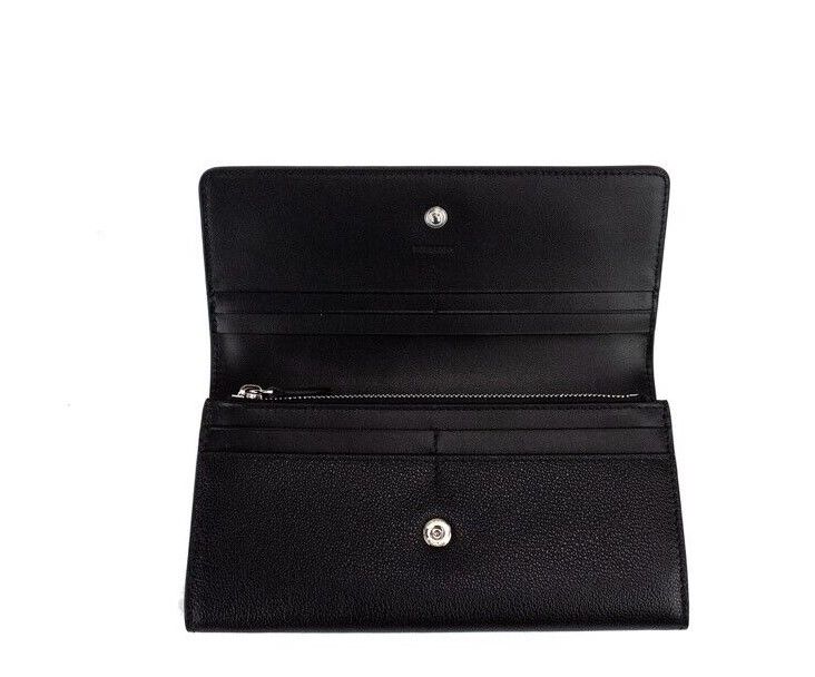 Porter Black Grained Leather Branded Logo Embossed Clutch Flap Wallet - GLAMHUB BOUTIQUE 