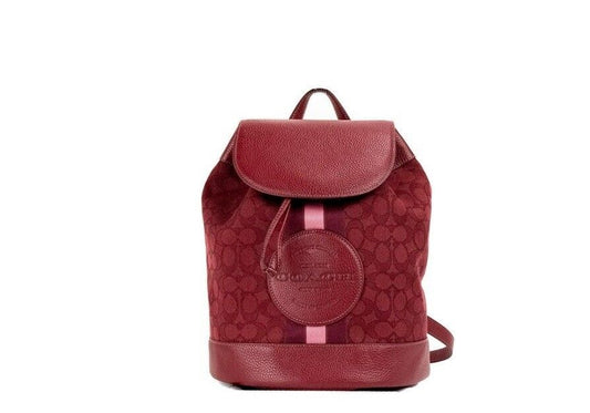 Dempsey Red Apple Signature Jacquard Canvas Logo Patch Backpack - GlamHub Luxury and Icon Brand Clothing