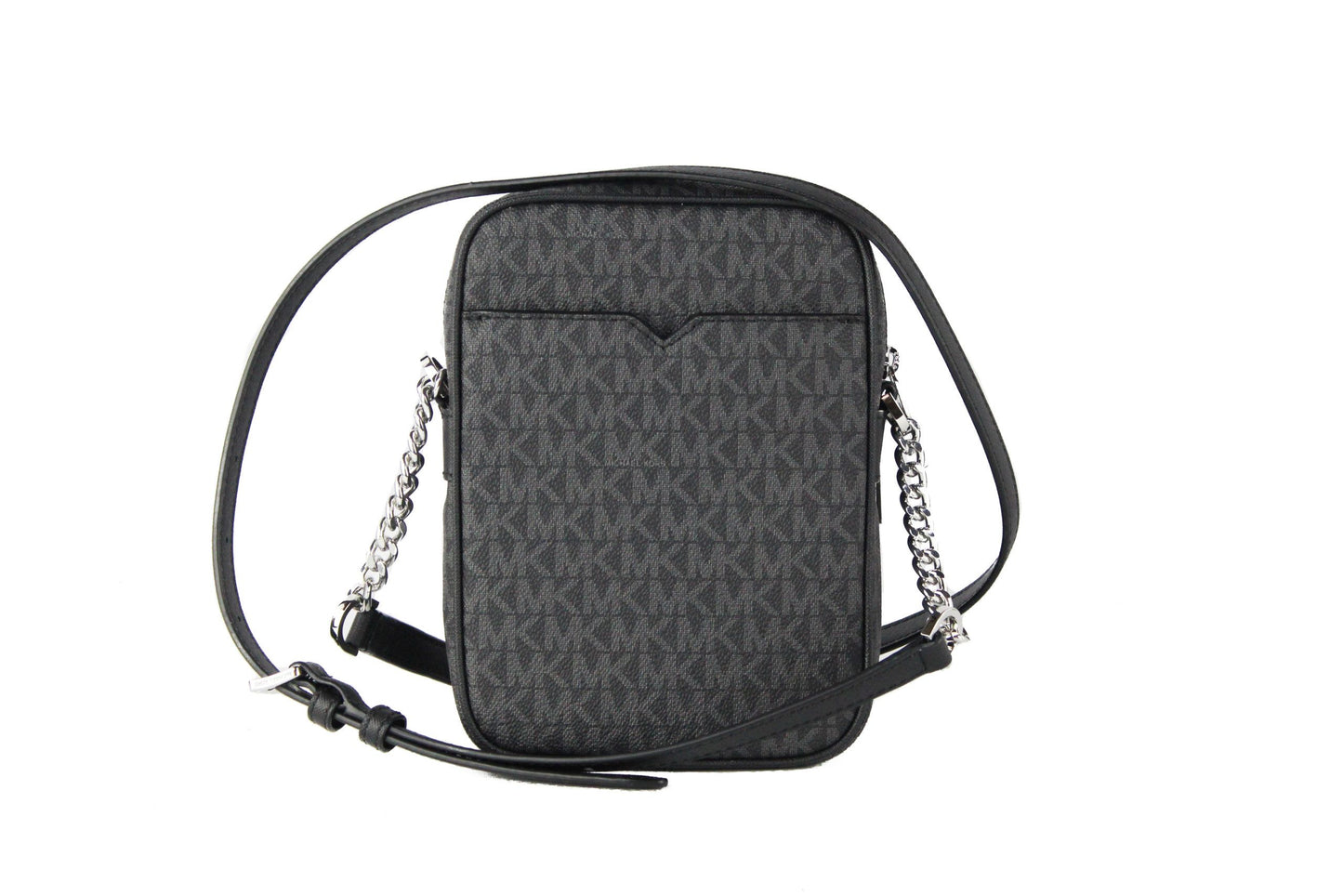 Medium Signature Leather North South Chain Crossbody Handbag Black - GLAMHUB BOUTIQUE 