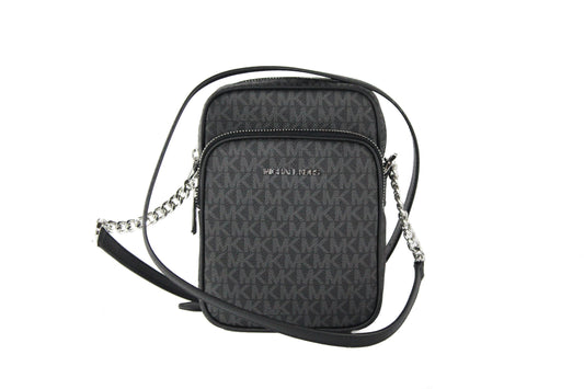 Medium Signature Leather North South Chain Crossbody Handbag Black - GLAMHUB BOUTIQUE 